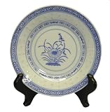 Kitchen & Housewares : Asian blue and white rice pattern plate - 6'D, porcelain