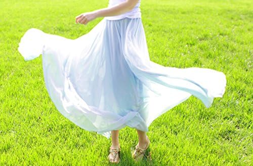 DHX Technology Women Chiffon Tulle Skirt Plus Size Ladies Vintage Long Maxi Skirts Female saia saias longas (Blue, M: length 37.4'' (95cm))