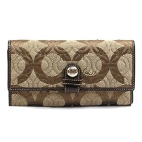 NEW AUTHENTIC COACH GRAMERCY OP ART CHECKBOOK WALLET (Khaki Brown)