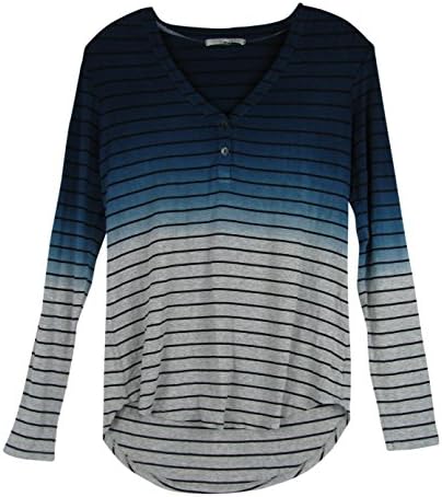 Red Haute Women's Ombre Stripe Henley Tee Shirt (X-Small, Ocean)