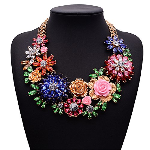 Girl Era Womens Acrylic 3D Crystal Flowers Big Heavy Costume Jewelry Charm Gold Necklace