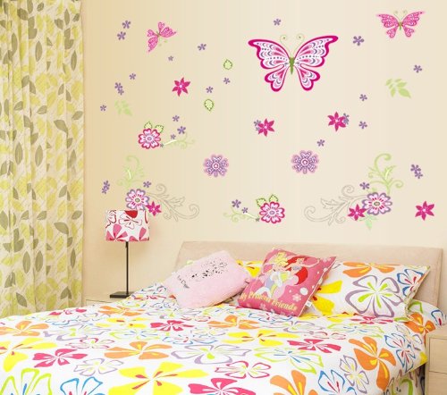 Createforlife Home Decor Vinyl Wall Sticker Butterfly Princess Kids Room Decal Art Mural Wallpaper