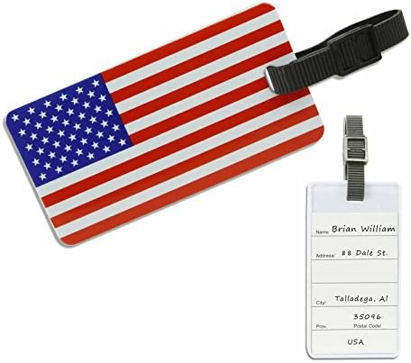 Set of 2 American Flag Luggage Tags With Sleeve For ID or Business Card