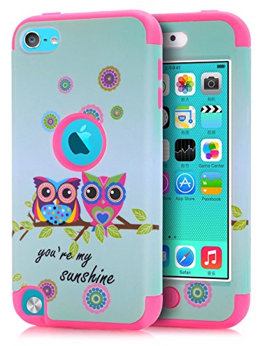 TOPSKY Love Series 3 Layer Case for iPod Touch 5th / 6th with Screen Protector and Stylus, Sunshine Love Owl - Hot Pink