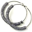 Hematite 3" Large Hoop Crystal Fashion Earrings -- Basketball Wives Style