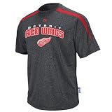 NHL Detroit Red Wings Fanfare IV Short Sleeve Crew Neck Synthetic Marbled Tee, Charcoal Marled/Athletic Red, Medium