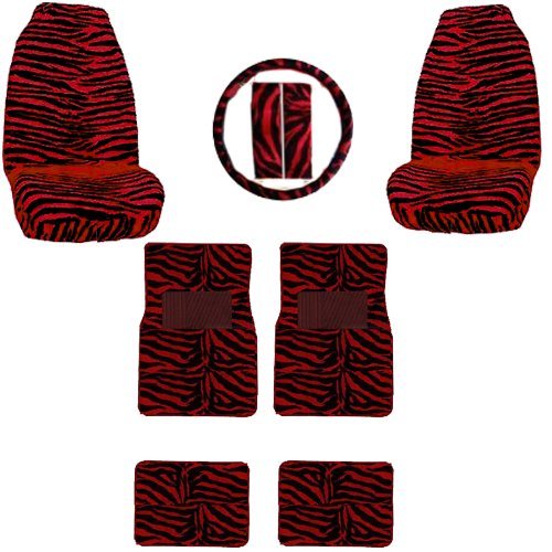Front & Rear Floor Mats, High Back Seat Covers Interior Auto Accessories Combo Set – 9 Piece Safari Red Zebra Front & Rear Floor Mats, High Back Seat Covers Interior Auto Accessories Combo Set – 9 Piece Safari Red Zebra