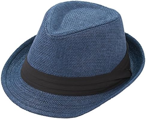 Milani Solid Classic Fedora Straw Hat with Black Ribbon Band