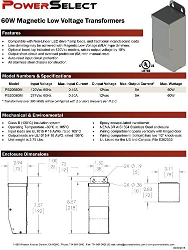 PowerSelect 60W 120V/12V Low Voltage Magnetic Outdoor Lighting Transformer