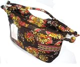 Quilted Zippered Handbag - Brown With Red White & Yellow