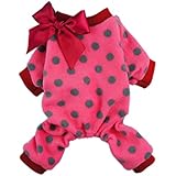 Fitwarm Cute Ribbon Polka Dots Fleece Pet Dog Coats Pajamas Soft Pjs Winter Clothes, Medium