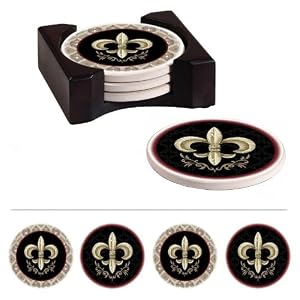 Absorbent Coaster Set of 4 w/Caddy, Fleur De Lis