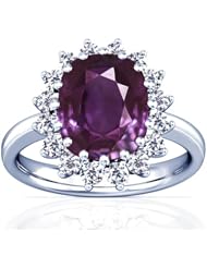 14K White Gold Cushion Cut Purple Sapphire Ring With Sidestones
