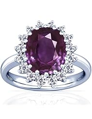 Platinum Cushion Cut Purple Sapphire Ring With Sidestones
