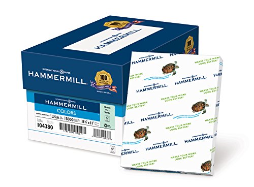 Hammermill Paper, Colors Green, 24lb, 8.5 x 11, Letter, 5000 Sheets / 10 ream Case(104380C), Made IN The USA
