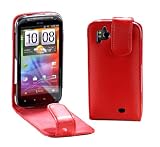 Produkt-Bild: MaryCom PREMIUM QUALIT&Auml;T Leder Handytasche rot f&uuml;r HTC Sensation und Sensation XE Smartphone + gratis Displayschutzfolie