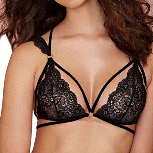 FUNOC® Women's Sexy Cross Strappy Bralette Deep V Floral Lace Bra