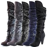 Fahrenheit Womens Luga-05 Velvet Over Knee High Heel Boots