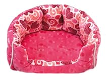 Dog Bed , Cat Bed , Snuggle Dog Bed - [3 Colours] - Small 20" x 16" x 7" - Machine washable, Pink Hearts