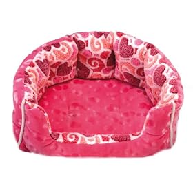 Dog Bed , Cat Bed , Snuggle Dog Bed - [3 Colours] - X-Large - 32" x 23" x 9" - Machine Washable, Pink Hearts