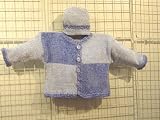Ck77bd, Blue and Denim Chenille Block Boys Cardigan Sweater, Hat Set