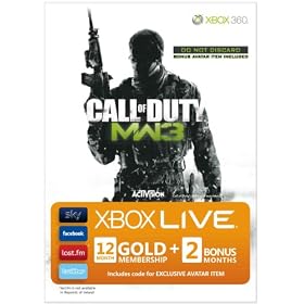 Xbox LIVE Gold Membership - Call of Duty--Modern Warfare 3: Branded Gold membership for 12 month with 2 Bonus Months including Avatar (GAME NOT INCLUDED)