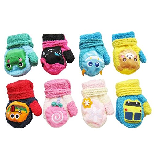 DZT1968® 1 Pair Winter Baby Cute Cartoon Gloves Mittens With String (0-12 Months)