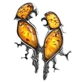 Baltic Honey Amber Sterling Silver Museum Collection Classic Parrots Pin 19th Century