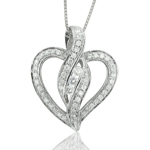 14k White Gold Heart Diamond Pendant Necklace (GH, I1-I2, 0.35 carat)