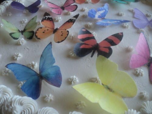 LARGE ASSORTED MULTICOLORED Set of 24 Edible Butterflies - Cake and Cupcake Toppers, Decorations