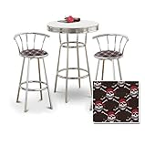 Chrome Bar Table & 2 Chrome 29" Pirate Skull and Crossbones Fabric Seat Bar ....