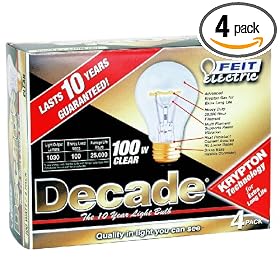 Feit Electric 100A CL 25K Decade 100-Watt A19 Bulb, Clear, 4 Pack by Feit Electric