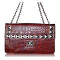 Mock Croc Studded Fashion Shoulder Handbag Red 