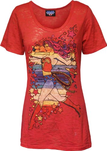  Wonder Woman Dreams, Peace, Love Juniors Burn Out T-Shirt by Junk Food