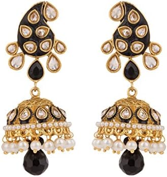 Rajwada Arts Women's Traditional Brass Enamel Jhumki Black