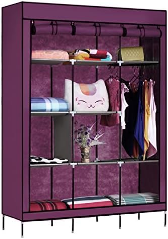 Wakrays 69" Portable Closet Storage Organizer Clothes Wardrobe Shoe Rack &amp; Shelves (Red)