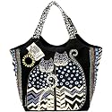Laurel Burch Large Scoop Tote with Zipper Top, Spotted Cats
