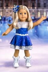 Ice Dancer - Ice Skating Outfit Includes Blue Leotard with Double Blue and Silver Ruffle Skirt, Decorative Head Flower and White Skates - 18 Inch Doll Clothes