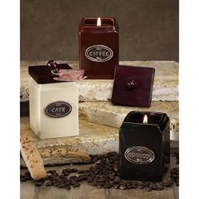 Pack of 6 Coffee Scented Wood Lid Ceramic Jar Candles by CC Home Furnishings