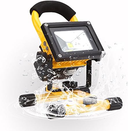 Rechargeable LED Flood Light by Kohars. IP65 Waterproof Portable Cordless 10W LED work patio garden emergency light with Adaptor and Car Charger.