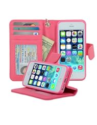 Wireless: Navor iPhone Life Protective Deluxe Book Style Folio Wallet Leather Case for iPhone 5 & iPhone 5S ( Hot Pink ) - navor