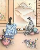 Oriental Asian Tea Party Women Floral Art Poster Print - 20" X 16"