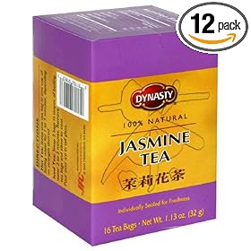 Dynasty Jasmine Tea, Tea Bags, 16-Count Boxes (Pack of 12)