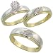 10k Gold 3-Piece Trio His (7mm) & Hers (5.5mm) Diamond Wedding Band Set w/ Rhodium Accent, w/ 0.09 Carat Brilliant Cut Diamonds; (Ladies Size 5 to10; Men's Size 8 to 14)
