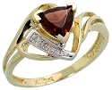 10k Gold Ring, w/ Brilliant Cut Diamonds & Trillion January Birthstone 6mm Garnet Stone, 7/16" (11mm) wide