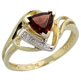 10k Gold Ring, w  Brilliant Cut Diamonds and Trillion January Birthstone 6mm Garnet Stone, 7 16 in....