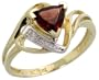 10k Gold Trillion Ring, w/ Brilliant Cut Diamonds & Trillant Cut January Birthstone 6mm Garnet Stone, 7/16 in. (11mm) wide, size 7