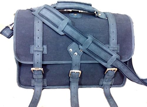 Leather Luxury 18" Charcoal Black Waxed Canvas with Buffalo Leather Trimmed Briefcase