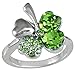 Four Leaf Clover Heart Shaped Swarovski Elements Crystal Rhodium Plated Ring (Green)