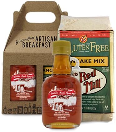 All Natural Gluten Free Artisan Breakfast Gift Set - 8.45oz of Grade a Medium Amber Vt Maple Syrup - Gluten Free Bob's Red Mill Pancake Mix- Make Gluten Free Breakfast in Bed This Christmas .